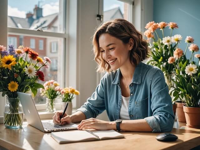 AI活用でブログを楽しむ女性