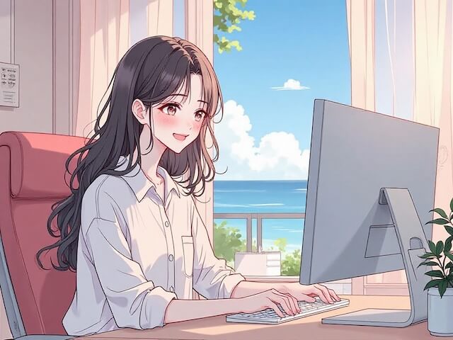 パソコンにメモして安心して楽しむ女性