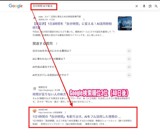 AI記事のGoogle検索順位が３位
