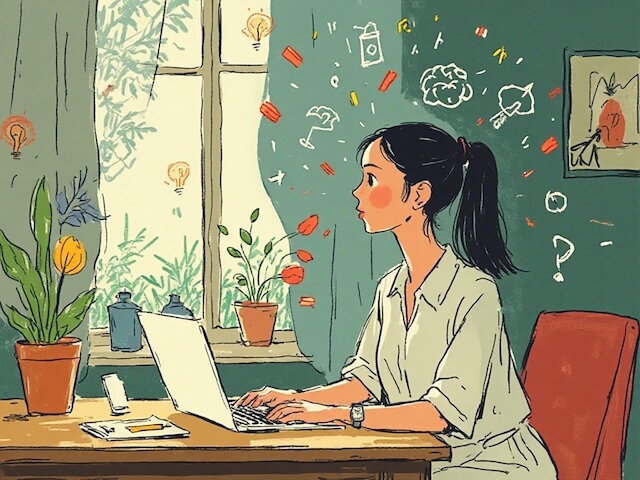 AIと一緒にブログを書く女性