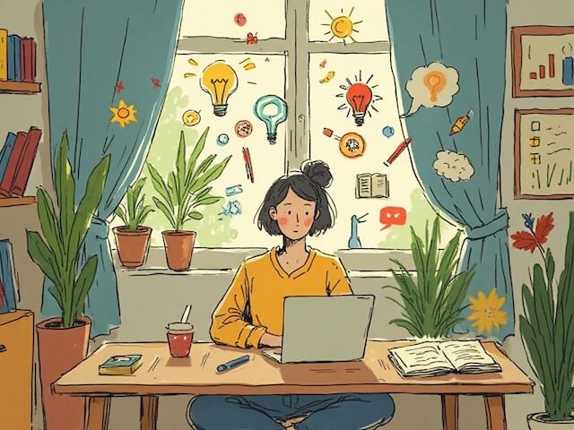 AIを活用しブログを書く女性