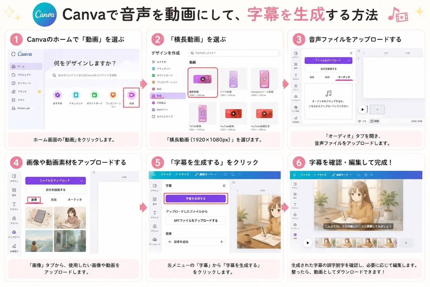 Canvaで音声を動画にして字幕を生成する方法