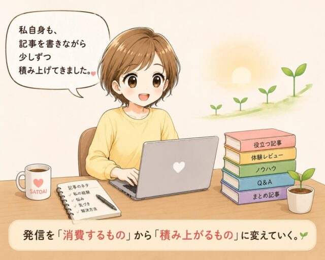 サト愛も記事を書きながら積み上げてきました